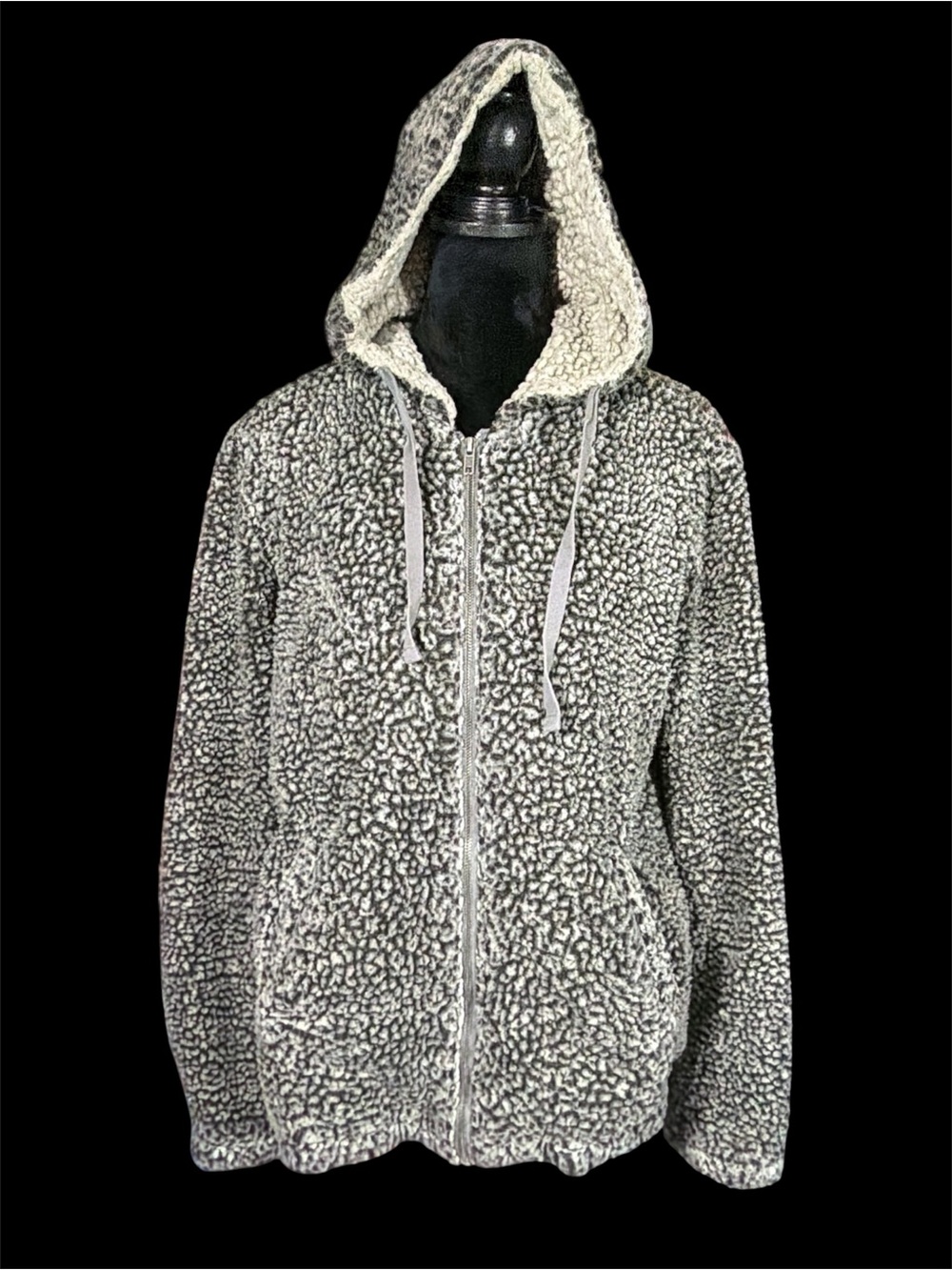 Thread & Supply Plush Sherpa Zip-Up Hoodie Jacket - Gray/White